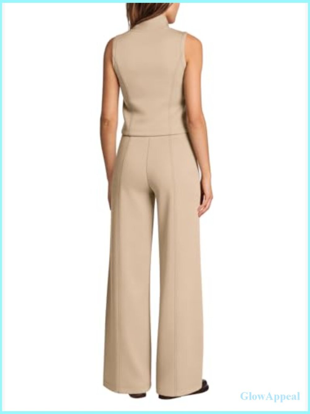 Womens Wide Leg Jumpsuit Sleeveless V Neck Zip Up Casual Travel Outfit Summer - Picture 4 of 5